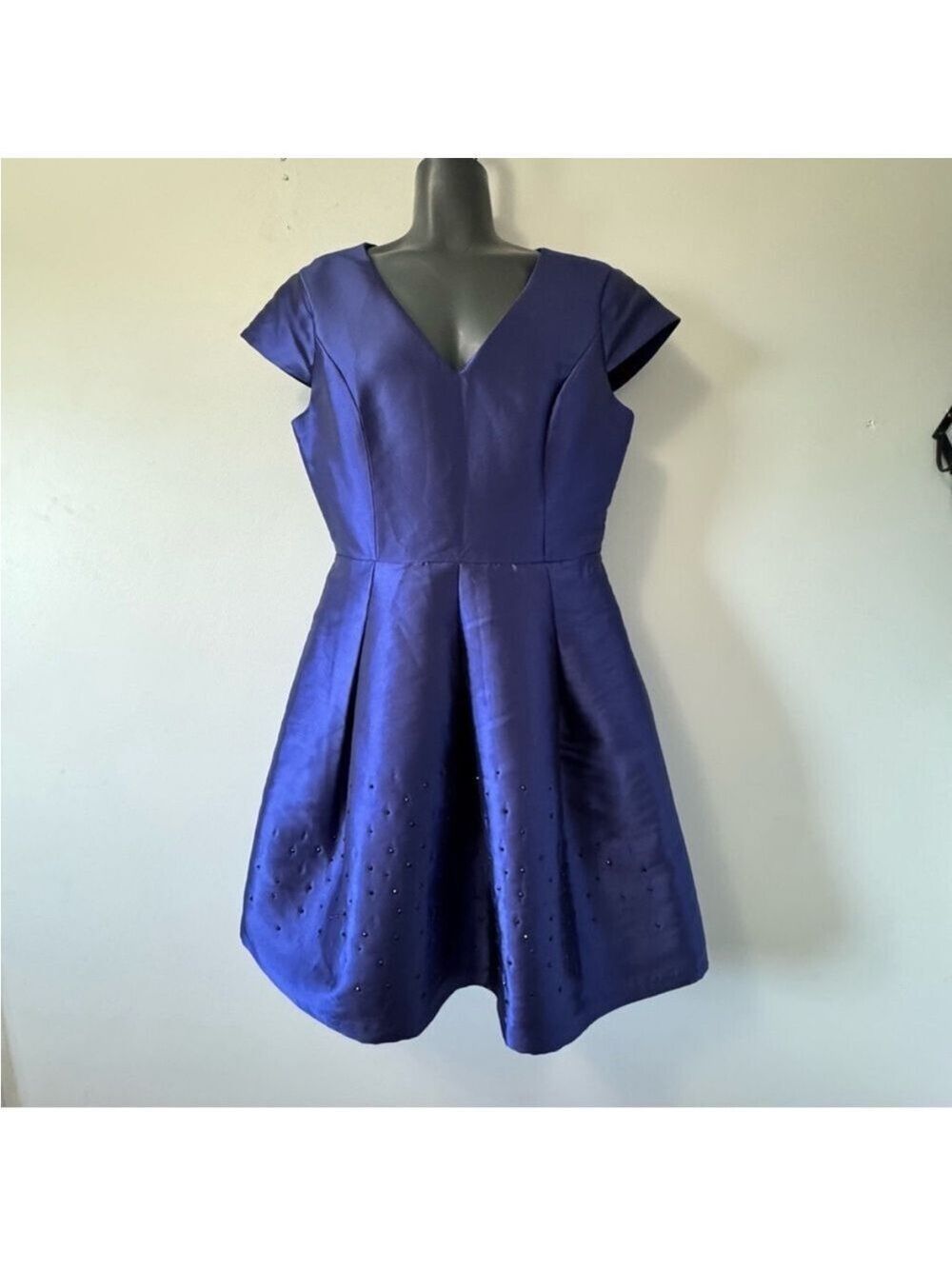 Badgley Mischka Blue Pleated A-Line Mini Dress